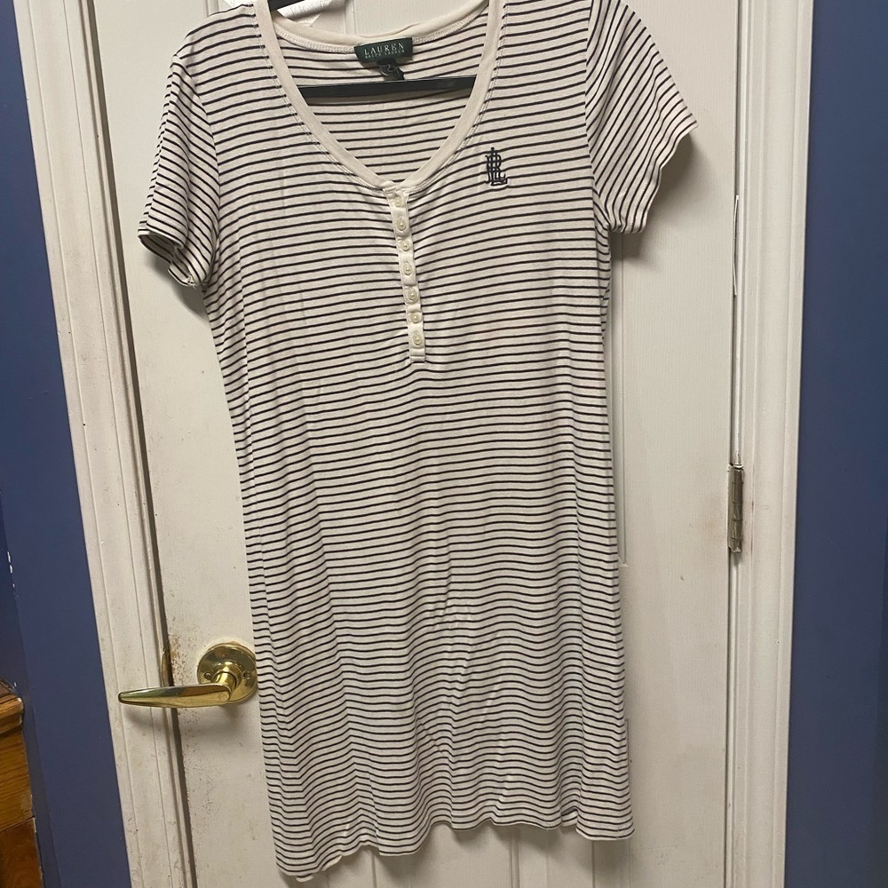 Lauren  Ralph Lauren Women's
Interlock Short sleeve 3/4 button stripes